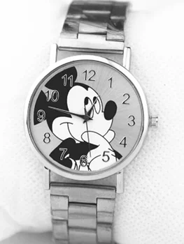 Reloj Muje 2021New Prabanga Animacinių filmų Mickey Moterų Žiūrėti Mados Sidabro, Plieno Juostos Tinklelio Juostos Ponios Kvarciniai Laikrodžiai Pora Dovana Часы