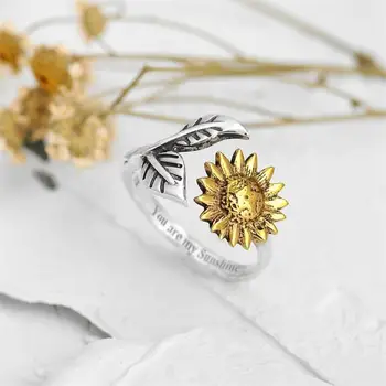 Retro Kūrybos Golden Sun Flower Žiedas Mados Atidaryti Moterų Žiedas Vestuvinis Žiedas Papuošalai, Aksesuarai
