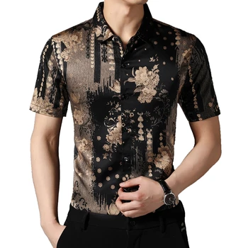 Retro Sklandžiai Ledo Šilko Mens Marškiniai Vyrai Kinijos Gėlės Didelio Dydžio Palaidinė Vyras Havajų Suknelė, Madingi Vyrai Drabužių Minkštas