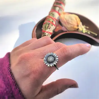Retro Stiliaus Saulėgrąžų Moterų Žiedai Vestuvės Vestuvinis Žiedas Paprastas Gėlių Mados Šaliai, Papuošalai