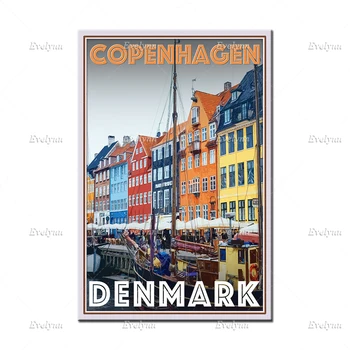 Retro Vintage Stiliaus Kelionių Plakatas Kopenhaga Danija Aliejaus Tapybai Plakatai ir Spausdinama ant Drobės, Sienos Menas Nuotraukas Kambarį