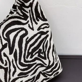 Retro Zebra Modelio Spausdinimo Drobės Pečių Maišą Moterų Atsitiktinis Didelis Crossbody Krepšiai Paprastas Menas Drobė Maišelis Pečių Maišą
