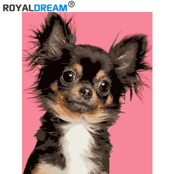 ROYALDREAM šuo, su didelėmis akimis, Tapybos Numeriai Handpainted Drobės Tapybos Namo Sienos Meno Nuotrauką Kambarį Unikali Dovana