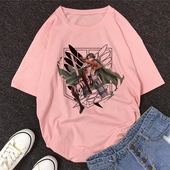 Rožinė Moterys, T-marškinėliai, Unisex Harajuku Kietas Japonų Anime marškinėliai Levi·Akermano Akių Spausdinti Trumpas Rankovės Streetwear Atsitiktinis Marškinėliai