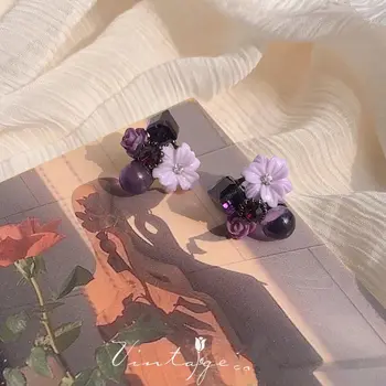 Rožių Gėlių Stud Auskarai Didmeninė Dervos Puokštė Violetinė Derliaus Subtilaus Žavesio Ametistas Elegantiškas Papuošalai Moterims, 2021 Naujas