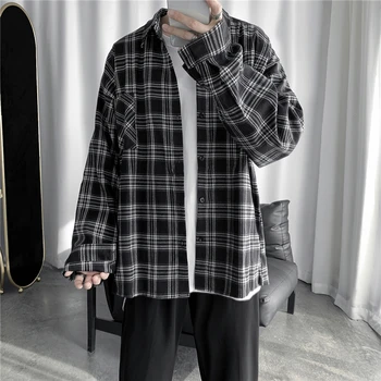 Rudenį Ilgomis Rankovėmis Pledas Marškiniai Mados Korėjos Stiliaus Vyrų Drabužiai Hip-Hop Kpop Drabužius 2020 Ulzzang Havajų Marškinėliai Vyras