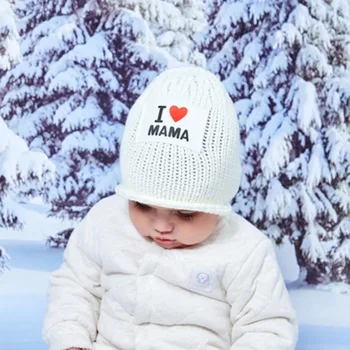 Rudenį, Žiemą Motina Vaikų vientisos Spalvos Laiškas Su Meile Siuvinėjimo Megzti Skrybėlę Mielas Šiltas vienos Lyties Kūdikis Beanie Kepurė A92