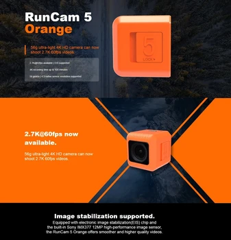 Runcam 5 Orange 12MP 4:3 145°FOV 56g Ultra-light 4K HD FPV Kamera NTSC / PAL Perjungiamos dizainas lenktynių FPV RUNCAM5 RC Drone