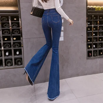 Ruožas paaukštintu liemeniu džinsai moterų plonas susinervinęs užsiliepsnojo kelnės 2021 m. vasarą korėjos mados moteriški drabužiai