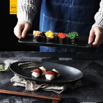 RUX SEMINARĄ Japonijos ovalo formos keraminės plokštės Žuvų plokštė Suši plokštė Kepsnys patiekalas Restorane, virtuvė, stalo reikmenys