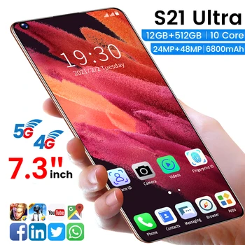 S21 Ultra 12 GB+512 GB Mobiliojo Telefono 7.3 Colių Andriod išmanieji telefonai Telefonas 10 Core MTK6889 Dual SIM 4G LTE 5G Telefono Išmaniųjų telefonų