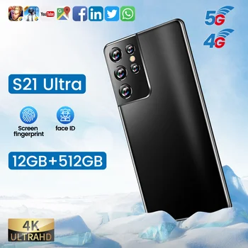 S21 Ultra 6.1 Colių Smartfon, Pasaulinė Versija Full HD Ekranas 5000mAh Didelė Baterija 12 GB+512 GB 