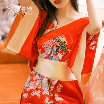 Sakura Sexy Puikus Kimono Japonų Vienodus Drabužius, Gėlių Trumpas Chalatas Kimono Chalatas, Naktiniai Chalatas Mados Padažu Suknelė NJY0120
