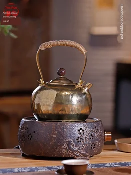 Sandalmedžio rankena, rankų darbo Virdulys arbatos-priėmimo vario puodą geros sandarinimo antikvariniai mažas vario puodą sendinto vario puodą