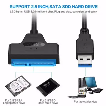 SATA 3 Kabelis Sata Į USB Adapteris 6Gbps 2,5 Colių Išoriniai SSD HDD Kietąjį Diską 22 Pin Sata III Kabelis USB 3.0 Port Jungtis