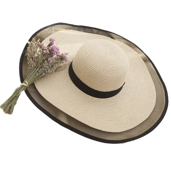 Saulės Skrybėlę Vasarą, anti-UV Lady Platus Kraštų Skrybėlę Moterų Kietas Paprasto Floppy Vasaros šiaudines Skrybėles Moterų Moterų Tinklinio Kraštų Paplūdimio Skrybėlę
