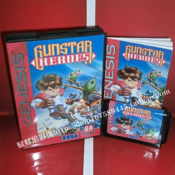 Sega MD žaidimas - Gunstar herojai su dėžute ir Instrukcija 16 bitų Sega MD žaidimas Kasetė Megadrive Genesis sistema
