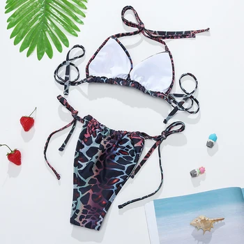 Seksuali gyvatė spausdinti bikini 2021 Trikampis micro swimsuit moterys Apynasrio push up maudymosi kostiumėliai moterims, Styginių aukštos sumažinti maudymosi kostiumas, Paplūdimio drabužiai