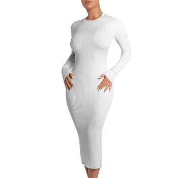 Seksualus Backless Tuščiaviduriai Iš Paketą Klubų Balta Atsitiktinis Suknelė Moterims Ilgomis Rankovėmis Vientisos Spalvos Megztas Slim Suknelė 2021 M. Pavasarį Naujas Vestidos