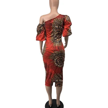 Seksualus Off-Pečių Afrikos Suknelė Moterims Afrikos Drabužių, Tradicinių Afrikos Gėlių Spausdinti Bodycon Suknelė Šalis Afrikos Suknelės Moterims