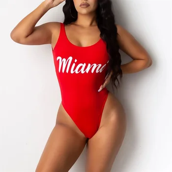 Seksualus vientisi maudymosi kostiumėlį, Kietas Laišką Miami maudymosi Kostiumėliai Moterims, Backless Brazilijos Monokini Maudymosi Kostiumą, XS-5XL Paplūdimio Maudymosi