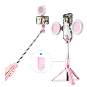 Selfie Stick LED šviesos Žiedas Ištraukiamas gyventi Trikojis Stovas 3 in 1 Su Monopodzie Telefoną Prijungti 