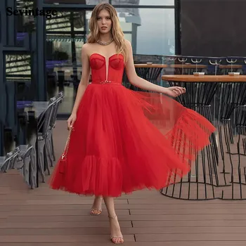 Sevintage Raudona Linija Pakopų Tiulio Trumpas Prom Dresses 2021 Brangioji Arbata ilgis Oficialią Šalies Suknelės Korsetas Atgal vakarinę Suknelę