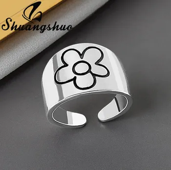 Shuangshuo Mados Geometrinis Piršto Žiedą, Paprastas, Mažai Gėlių Atidaryti Žiedas Bohemijos Papuošalai Moterims, Mergaitėms Vestuvių, Sužadėtuvių Dovana