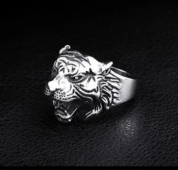 Sidabro derliaus tigras unikali vyrų žiedas retro ryškus, gyvas tigras perdėti, rock and roll punk žiedas vyrų gyvūnų papuošalai