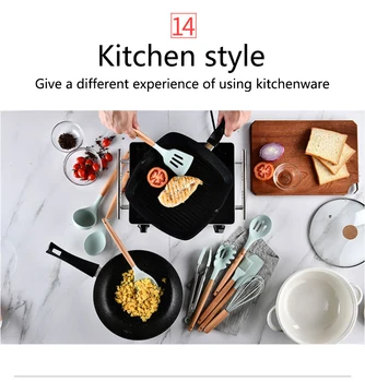 Silikoninių virtuvės reikmenų 12-gabalas non-stick mentele juostinėmis kastuvas sriuba, šaukštas kepimo šaukštas kastuvas naftos teptuku virtuvės įrankiai, karšto