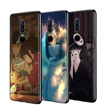 Silikono Juodo Dangtelio Anime Totoro Ghibli Meno OnePlus 5T 6 6T 7T 7 7 8 Pro 