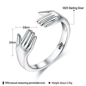 SILVERHOO 925 Sterlingas Sidabro Reguliuojamas Žiedus Moterims Patinka Apkabinti Moterų Žiedas Rankos Formą Autentiški Juvelyriniai dirbiniai Didmeninė Metu