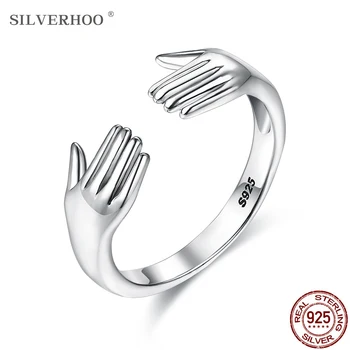 SILVERHOO 925 Sterlingas Sidabro Reguliuojamas Žiedus Moterims Patinka Apkabinti Moterų Žiedas Rankos Formą Autentiški Juvelyriniai dirbiniai Didmeninė Metu