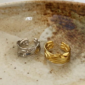 Silvology 925 Sterlingas Sidabro Nereguliarus Tekstūros Pločio Žiedai Ponios Japonija Korėja Storos Raukšlės Žiedai Moterims Madingi Papuošalai