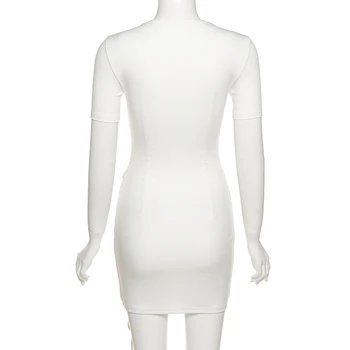 Simenual Nėrinių Kišenės Tvarstis Krovinių Mini Suknelės Streetwear Balti Trumpomis Rankovėmis, Nenaudėlis Drabužius Bodycon Klubas Suknelė Vasaros 2021