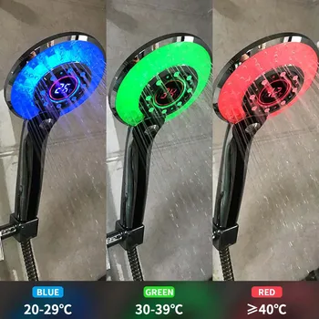 Skaitmeninis Displėjus, Vonios kambario Temperatūros Kontrolės Dušo Galvutė 3-jų spalvų LED Danga Dušo Galvutė Šviesos Vonia Purkštuvų