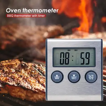 Skaitmeninis Ekranas Maisto Termometras, Nerūdijančio Plieno, Elektroninis GRILIS Mėsos Krosnelė Zondas Hangable Mažų Namų Virtuvės maisto ruošimo Priemonės Indikatorius