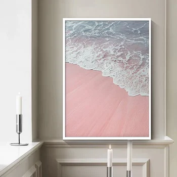 Skandinavijos Šiaurės Stiliaus Plakatą Jūros Paplūdimio Drobės Tapybos Rausvos Gėlės Sienos Menas Nuotraukas Kambarį Namo Apdaila