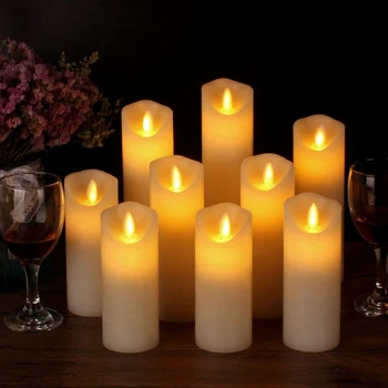 Skatinimas! Flameless Žvakės Baterijomis, Žvakės 4 Colių, 5 Colių, 6 Colių, 7 Colių 8 Colių 9 Colių Nustatyti 9 Dramblio Kaulo Nekilnojamojo Vaškas Ramstis L