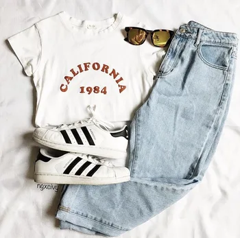 Skuggnas mados streetwear unisex HIP-HOP marškinėlius Kalifornijos 1984 atsitiktinis tumblr estetinės t-shirt medvilnės spausdinti marškinėliai topai tees