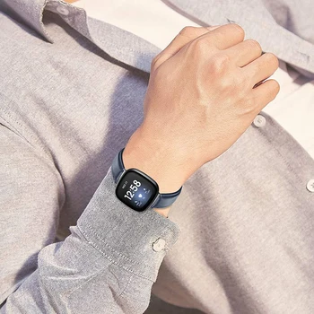 Slim Juoda Oda Juostų Fitbit Versa 3 Dirželis Apyrankės už Fitbit Prasme Apyrankė su Metalų Adapteris Watchband Priedai
