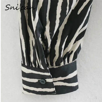 Snican Juodas Zebras Dryžuotas Satino Marškinėliai Pavasario Ilgomis Rankovėmis Office Ponios Palaidinė Haut Femme Elegantiškas 