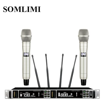 SOM Aukštos Kokybės Profesionalių UHF Dual Bevielio Mikrofono Sistema Etapo Rezultatus Dinaminis 2 2 Kanalas Nešiojamą Mikrofonas