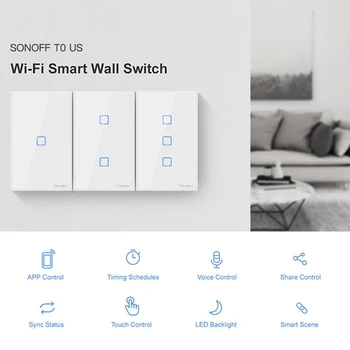 SONOFF TX T3 MUMS WiFi Smart Switch 1/2/3 Gaujos, Protingo Namo Automatizavimo Wifi Sienos Touch Smart Home 