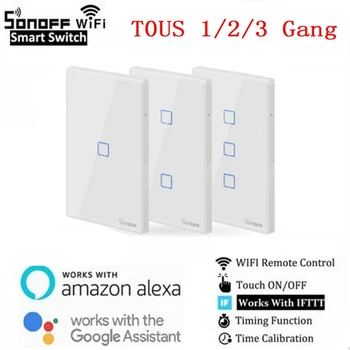 SONOFF TX T3 MUMS WiFi Smart Switch 1/2/3 Gaujos, Protingo Namo Automatizavimo Wifi Sienos Touch Smart Home 
