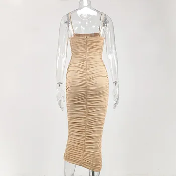 Spageti Dirželis Ruched Bodycon Midi Pieštuku Suknelė Moterų 2020 M. Backless Seksualus Suknelės, Šaliai, Ponios Elegantiškas Aukšto Juosmens Vasaros Suknelė