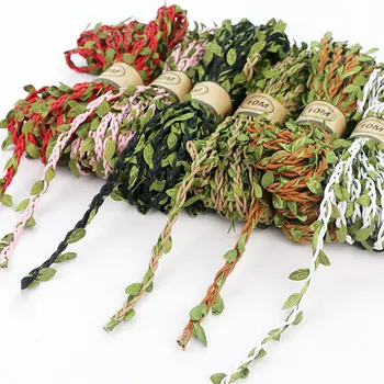 Spalvinga kanapių virvė, lapų virvę, žalios lapinės rotango, rankų darbo 