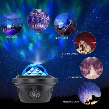 Spalvinga Žvaigždėtas Dangaus Projektorius Blueteeth USB Muzikos Grotuvas LED Nakties Šviesos Romantiška Projekcija Lempos