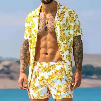 Spausdinti Nacionalinės Stiliaus Havajų Mens Trumpomis Rankovėmis Nustatyti Vasaros Atsitiktinis Gėlių Marškinėliai Paplūdimys Dviejų Dalių Kostiumas 2021 Naujas Mados Vyrų Rinkiniai