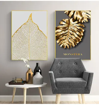 Spausdinti Sienos Nuotrauka už Kambarį Dekoro Šiaurės Aukso abstrakčių gėlių lapų Sienos Meno Tapybos Drobės Juoda balta plunksnos
